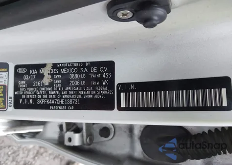 2017 Kia Forte Lx from USA, damaged, VIN 3KPFK4A70HE138731
